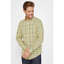 Tudors Erkek Slim Fit Dar Kesim Uzun Kollu %100 Pamuk Keten Doku Kareli Gömlek-30483 Çok Renkli