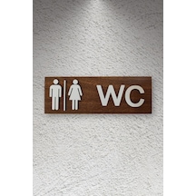 Dekoratif Ahşap 2d Kabartma Figürlü Wc Tabelası - Ceviz