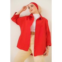 Bigdart 103901 Oversize Basic Tesettür Gömlek - Kırmızı 001