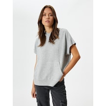 Koton Kapşonlu Sweatshirt Kısa Kollu Kanguru Cepli Viskoz Gri 4wak10235ek Gri