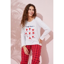 Siyah İnci Pamuklu Örme Pijama Takım 24240147 Bej Melanj