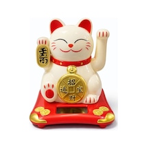 Delux Serisi Masa Üstü Kedi Figürü İlginç Biblo Güneş Enerjili Sallanan Şans Kedisi - Maneki Neko