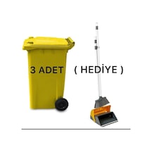 3 Adet Plastik Çöp Konteyneri 240 Lt Isıya Karşı Dayanıklı Kapaklı Faraş Hediyeli Sarı