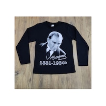 Çello Mello Unisex Çocuk Uzun Kollu Siyah Atatürklü Tişört Siyah Siyah