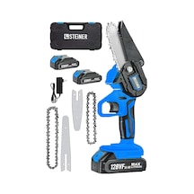 Alman 128 Vf 10 Ah Bakır Sargılı Akülü Dal Kesme Budama Testere Bıçkı Makinesi Çift Pala Çift Zincir Mavi