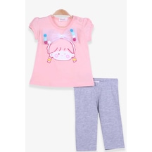 Breeze Kız Çocuk Kapri Tayt Takım Fiyonklu Ponponlu 1-4 Yaş, Somon