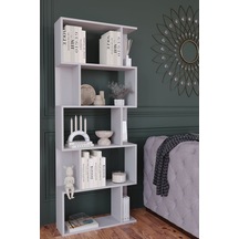 Lione 5 Raflı Asimetrik Kitaplık - Beyaz