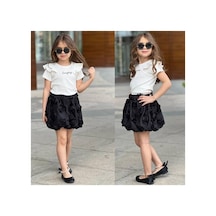Uğur Bebe Siyah Balon Etek Fitilli Fırfırlı Kol Bady Tişört T-shirt Takım Siyah Siyah