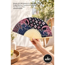 3 Adet Bambu Yelpaze Büyük 30 Cm Katlanır El Yelpazesi, Doğal Bambu Tasarımlı, Folding Fan Bamboo Fan