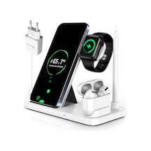 Mufunye Beyaz Avrupa Standartlı Qı Onaylı Dörtlü Kablosuz Şarj Aleti - iPhone Uyumlu, Uyumlu,, Saat, Kulaklık Ve Kalem İçin