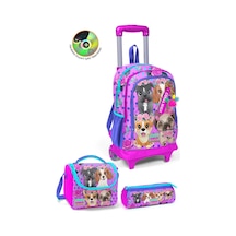 Coral High Kids Pembe Köpek Desenli Üç Bölmeli Çekçekli3'lü Çanta Seti Set0123950