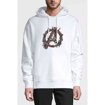 Avengers Logo Baskılı Beyaz Erkek Örme Kapşonlu Sweatshirt (534793385)