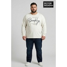 Süperlife Erkek Büyük Beden El Yazılı Brooklyn Baskılı 2 İplik Bisiklet Yaka Tişört Spr26bts942-6 Ekru
