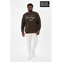 Süperlife Erkek Büyük Beden El Yazılı Brooklyn Baskılı Bisiklet Yaka İnce Sweatshirt Spr26bsw956-6 Haki