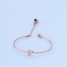 Rose Gold Kaplama Nazar Boncuklu P Harfi Gümüş Bileklik Gümüş