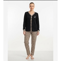Seamlife Kadın Pamuklu Waffle Kumaş Kışlık Uzun Kollu Sıcak Tutan Pijama Takımı Siyah