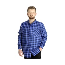 Mode XL Büyük Beden Erkek Ekose Uzun Kollu Cepli Gömlek 23300 İnd İndigo