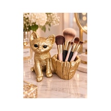 Dekoratif Kedi Figürlü Saksı Ve Düzenleyici Polyester 20 X 10 Cm Altın