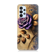 Samsung Galaxy A53 Uyumlu Kuru Yaprakta Mor Gül Desenli Silikon Kılıf Çok Renkli