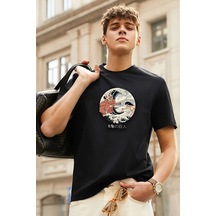 Flood Of Style Unisex Kanagawa Oki Nami Ura Baskılı T-shirt Siyah