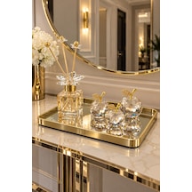 Dekoratif Modern Gold Tepsi 3lü Gold Kristal Elma Seti Ve Koku Şişesi Seti Ev Süs Eşyası Altın