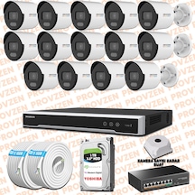 Provzen Hikvision 14 Ip Kamera 7/24 Renkli Mikrofonlu Güvenlik Kamerası Olay Anında Bildirim