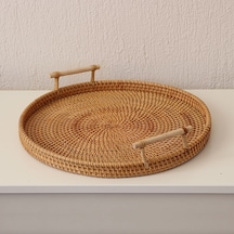 Bohem Rattan Kulplu Hasır Tepsi 35, Iskandinav, Modern