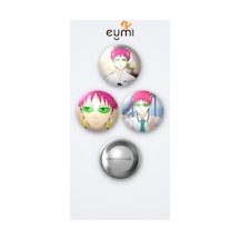 Saiki K. Kusuo Saiki 3'lü Metal Rozet Seti 58mm İğneli Buton Çanta Yaka Rozeti Çok Renkli