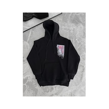 Butik İstanbul Uzun Kol Kapşonlu Ön Ve Arka Baskılı Sweatshirt - Siyah