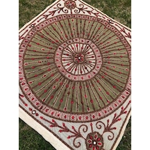 El İşi Otantik İşlemeli Boncuklu Taşlı Tel Kırma Masa Örtüsü 105x98cm 018