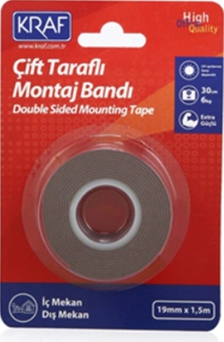 Kraf Çift Taraflı Montaj Bandı 19x1,5m Kırmızı İç Dış - 3 Adet