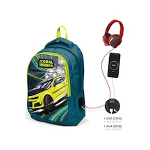 Coral High Kids Nefti Fosforlu Sarı Araba Desenli Üç Bölmeli Usb'li Okul Sırt Çantası 24319