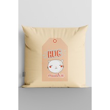 Hug Muah Yazılı Sevimli Kedi Dijital Baskılı Çocuk Odası Yastık Kırlent Kılıfı - 3668