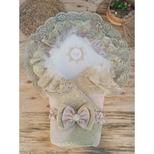 Yenidoğan Kabartma Desenli Gold Çift Güpürlü Ve Fiyonklu Bebek Battaniyesi Kundak Gold Gold