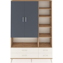 Arges Dolap 10 Raflı 4 Çekmeceli 2 Kapaklı 132x30x195 Çam-ant... Çam