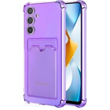 Samsung Galaxy A14 Uyumlu Kılıf Extra Köşe Korumalı Kartlıklı Cüzdanlı Silikon Kapak Lila
