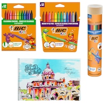 Bic 3'lü Boya Seti Kuru + Keçeli + Pastel Boya 12'li ve Resim Defteri
