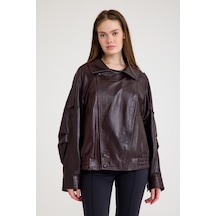 Oversize Kısa Bayan Deri Ceket Vb-14-bk-2847-24115 Bordo