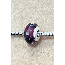 Fubena Dalgacıklı Bordo Murano Charm Gümüş