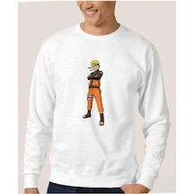 Anime Naruto Headband Shıppuuden Baskılı Beyaz Erkek Örme Sweat