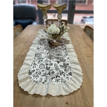 Naturel Vintage Duck Keten Fisto Fırfırlı Ovel Runner 40x140 Cm Kahverengi