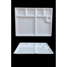 %100 Kırılmaz 12 Li Melamin 7 Bölmeli Tabldot Kahvaltı Tabağı - 33x26 Cm Beyaz Beyaz
