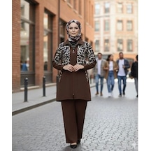 Lovie Moda Kadın Leopar Parçalı İkili Takım Kahverengi