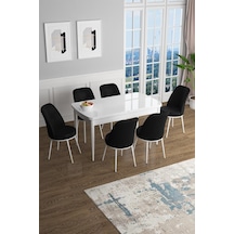 Canisa Concept Han Serisi 70x114 Açılabilir Mdf Mutfak Masası Takımı Beyaz Masa 6 Siyah Sandalye Masa Beyaz Sandalyeler Siyah
