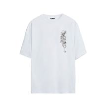 Thewert Unisex Ahtapot Ve Kız Baskılı Beyaz Oversize Tshirt