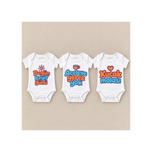 Babylimon Hafta Sonu Üçlü Beyaz Kısa Kollu Bebek Zıbın Seti Beyaz - 930083907 Beyaz