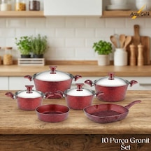 10 Parça Granit Set Çelik Kapak - Kırmızı Kırmızı 10 Parça Granit Set Çelik Kapak - Kırmızı Kırmızı