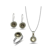 Zultanit Taşlı El İşi Otantik Gümüş Üçlü Set 201024828 Gümüş