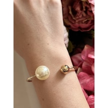 İnci Detaylı Metal Toplu Kelepçe Altın