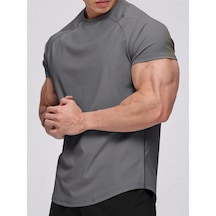 Genius Store Erkek Spor Tişört Running Sports Gym Reglan Oval Kesim Penye T-shirt Ovalt-shirt Füme
